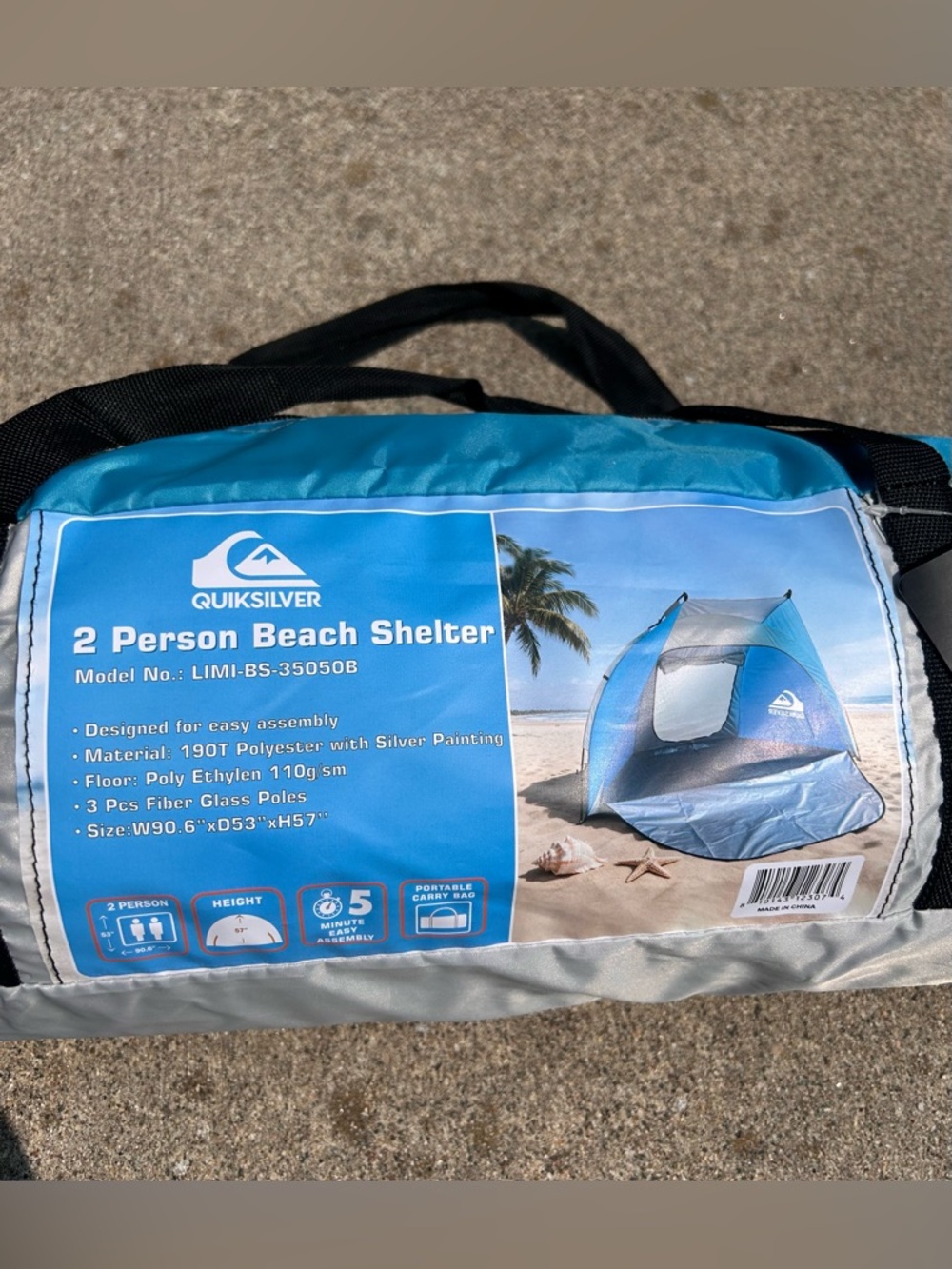 Quiksilver 2 Person Beach Shelter Tent Pop Up Canopy With Portable Carrying Bag